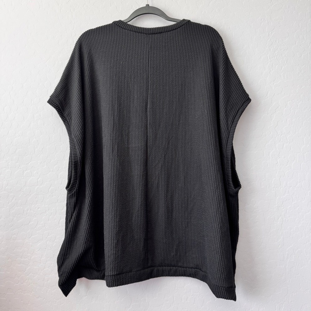 NWT Three Bird Nest XL Knit Top Black CapSleeve Oversized Waffle Textured MT6250 - Picture 6 of 6